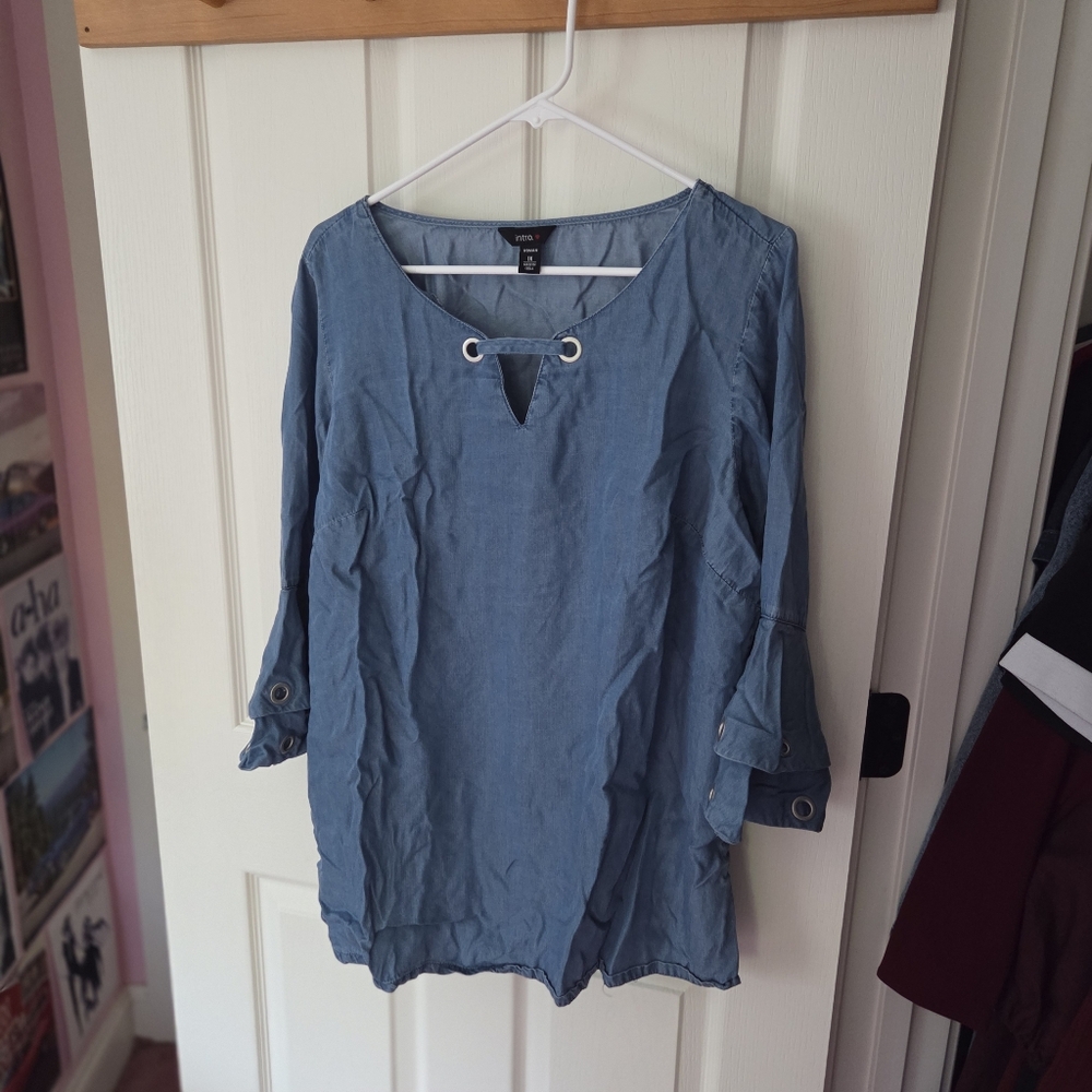 Denim Style Eyelet Detail Top
